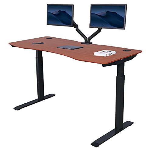 ApexDesk Elite Pro Series 71" x 33" Electric Height Adjustable Stand up Desk, Sit Stand Home Office Desk, Computer Desk - Curved Grey Top/Black Frame