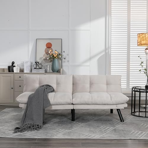 70” Linen Futon Sofa Bed, Convertible Folding Couch, Breathable Small Couch, Comfortable Double Loveseat Bed for Compact Living Studio in Room and Bedroom, Offices, Family, Dorm (Linen Dark Gray)