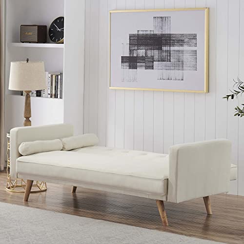 Convertible Futon Sofa Bed with 2 Throw Pillows, Beige M121
