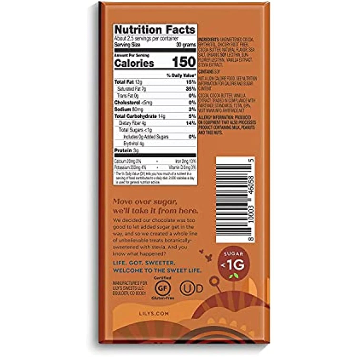 Salted Caramel Dark Chocolate Bar, 70% Cocoa, No Added Sugar, 2.8 oz, 12-Pack Q6830