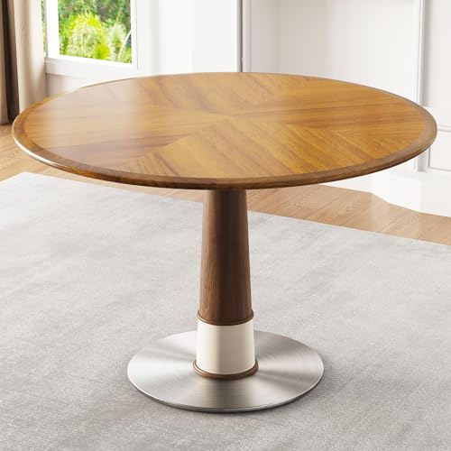 Round Wooden Dining Table for 4-6 People, Solid Wood Legs, Walnut Q976984