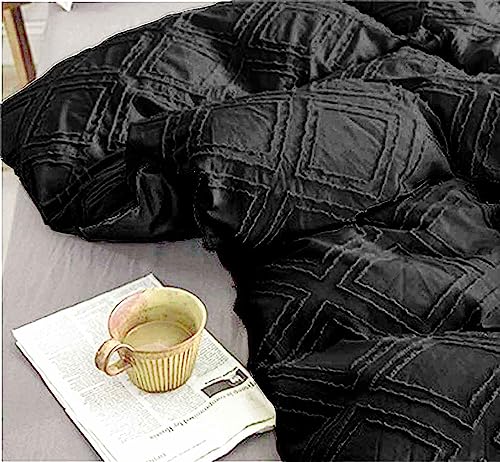 Tufted Jacquard Comforter Set Beige Reversible Microfiber Bedding 3pc A635
