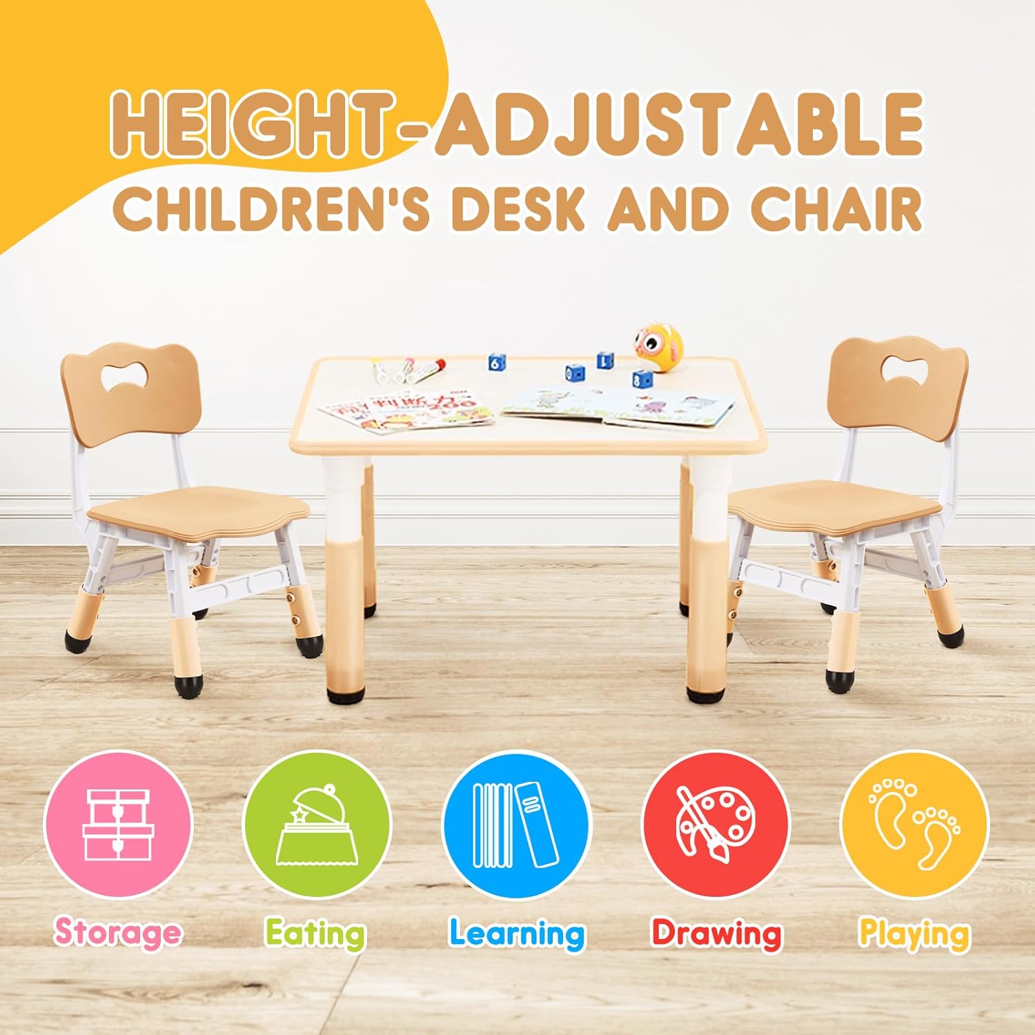 Kids table and chair set with 2 chairs for toddlers I7202