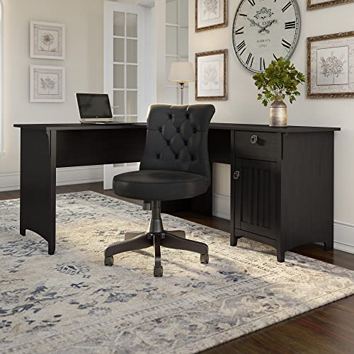 60W L Shaped Desk with Mid Back Tufted Office Chair X28342