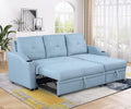 80.3" L-Shape Convertible Sleeper Sofa with Pull-Out Bed, Storage Chaise and 2 Cup Holders, Linen Fabric 3 Seater Upholstered Reversible Couch for Small Spaces Living Room, Blue