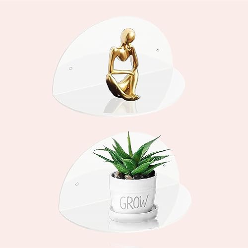 Small Acrylic Shelves Room Decor Floating Shelves (2-Pack, 8-inch Diameter) - Wall Mounted Display Stand for Plants, Toys, Makeup, and More - Ideal for Home and Office, White