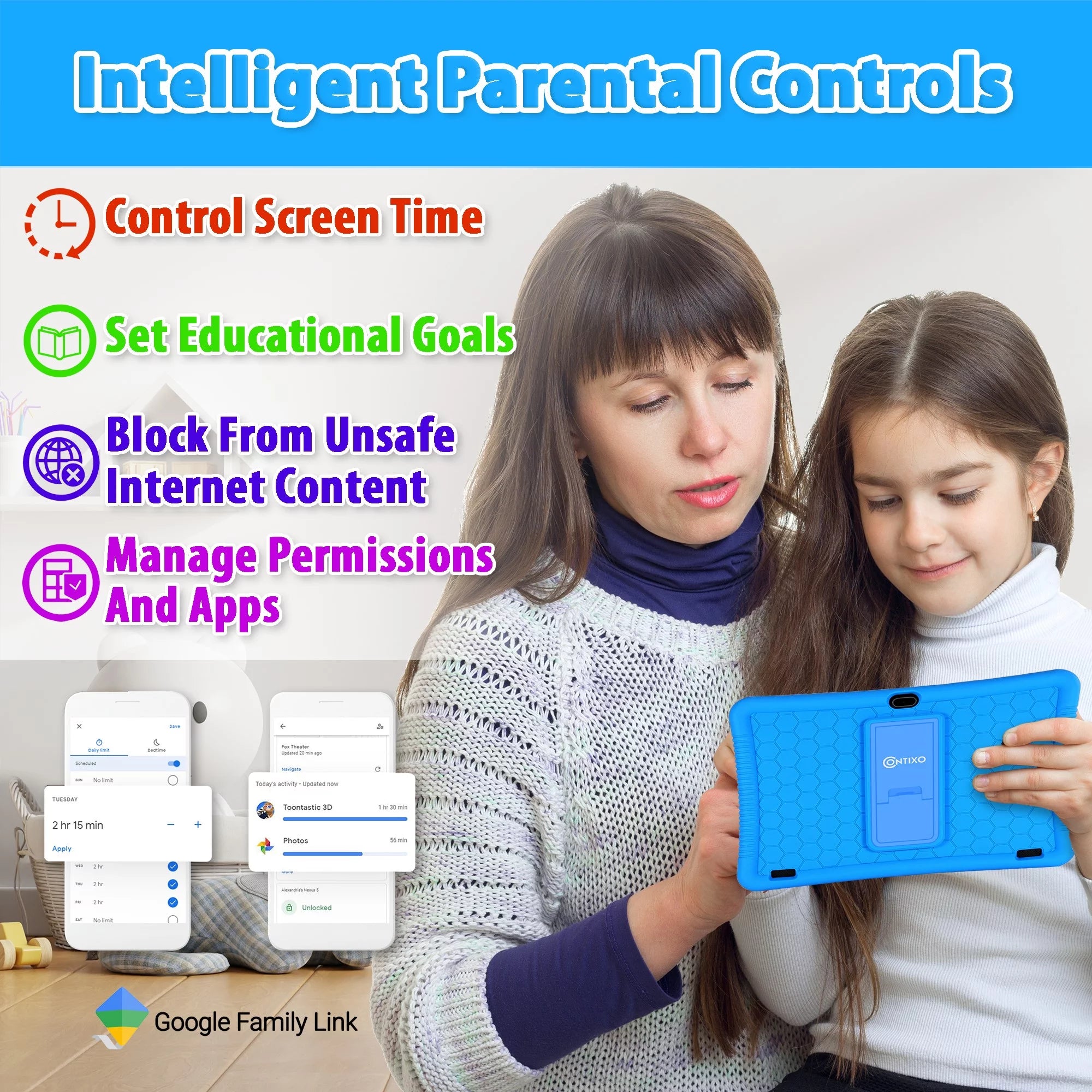10" Android Kids Tablet and Smart Watch Bundle 64GB with Kid-Proof Case and Stylus U347