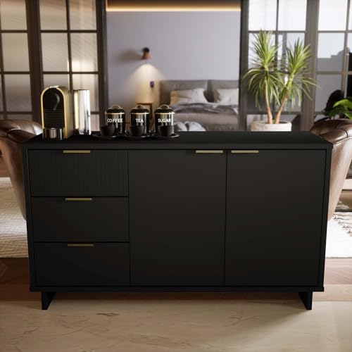 Modern Sideboard Buffet Cabinet with Storage, 3 Drawers and Shelves, Sage Green B5461