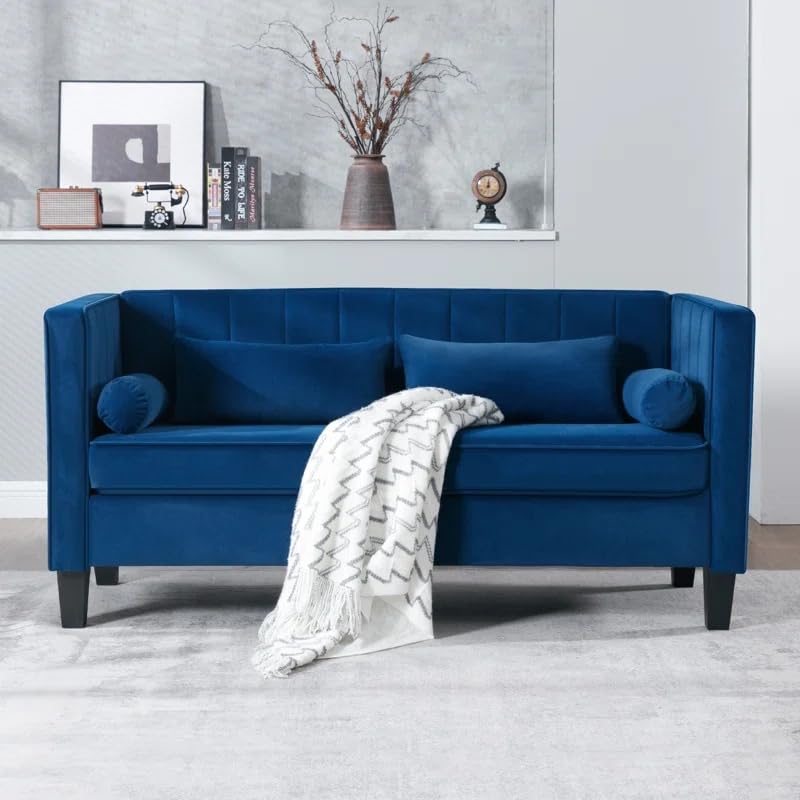 INMOZATA Velvet Loveseat Sofa Couch for Living Room, 65" Modern Sofa, Small Couches for Small Spaces with Bolster Pillows and Back Cushion, Comfy 2-Seater Couch for Bedroom, Apartment, Office Green