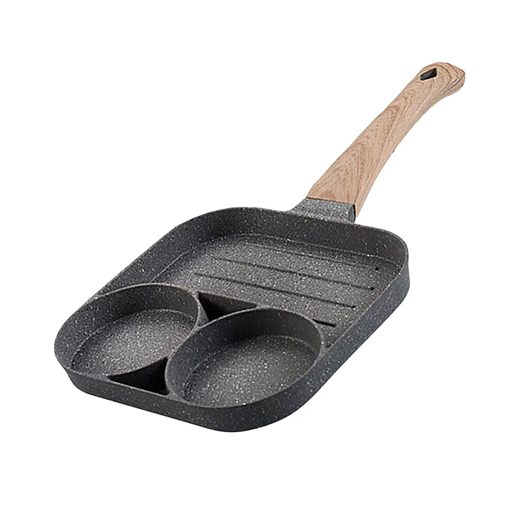 Medical Stone Egg Frying Stick 3-Cup Steak Pancake Sausage Omelet Cooker Pan with Long Kitchen Cooking Tool