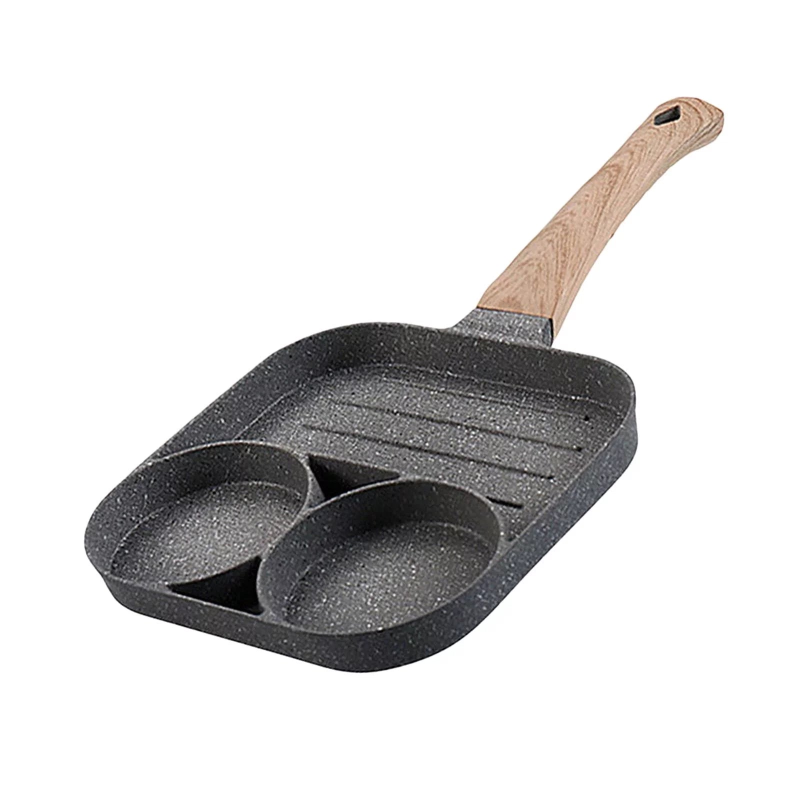 Medical Stone Egg Frying Stick 3-Cup Steak Pancake Sausage Omelet Cooker Pan with Long Kitchen Cooking Tool