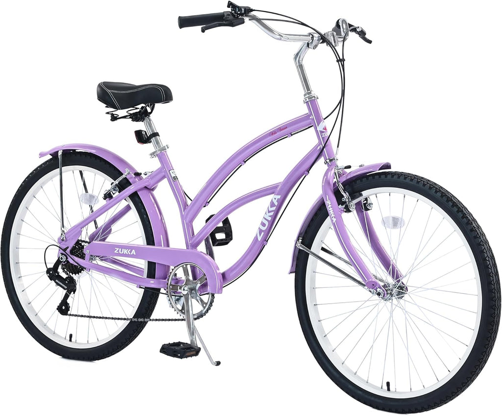 26 Inch Beach Cruiser Bike Beach Bike 7 Speeds Steel Frame Bicycle for Adult Women Femal Lady,Multiple Colors