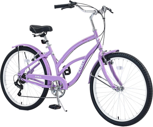 26 Inch Beach Cruiser Bike Beach Bike 7 Speeds Steel Frame Bicycle for Adult Women Femal Lady,Multiple Colors