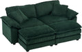Oversized Convertible Sleeper Sofa Indoor, Deep Seat Chaise Lounge Chair, 2 Layer Thicken Upholstered Sleeper Sofa with Ottoman & Pillows, 84.6" W Loveseat Sofa for Living Room (Green)