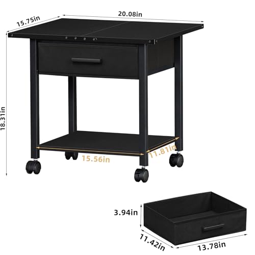 Under Desk Rolling Printer Stand with Drawer, 2-Tier Mobile Printer Table with Storage Shelf and Lockable Wheels, Black X985309