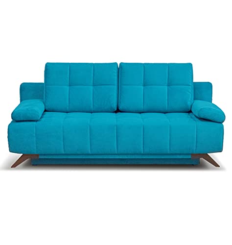 Modern Serena Sleeper Sofa - Storage Pull Out Couch Convertible Sofa Bed, Pine Wood, Velvet Upholstery, Pocket Sinuous Springs, Made in Europe, Queen Size 80in W x 39in D x 37in H – Dark Grey