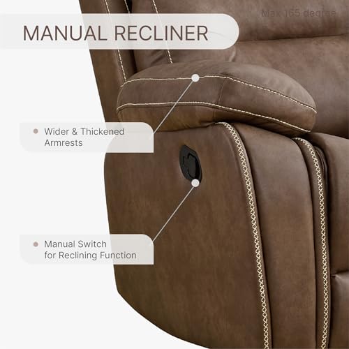 Leather Recliner Chair with Overstuffed Arm, Brown O410055