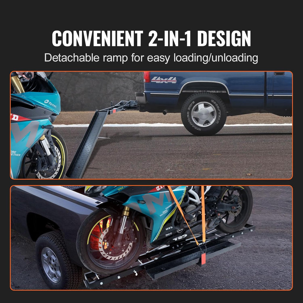 Motorcycle Carrier Hitch Mount with Loading Ramp, 600 LBS Capacity Y1449