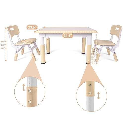 Kids Table and Chairs Set, Height-Adjustable for Ages 3-8, Graffiti Desktop, 2 Chairs N498556