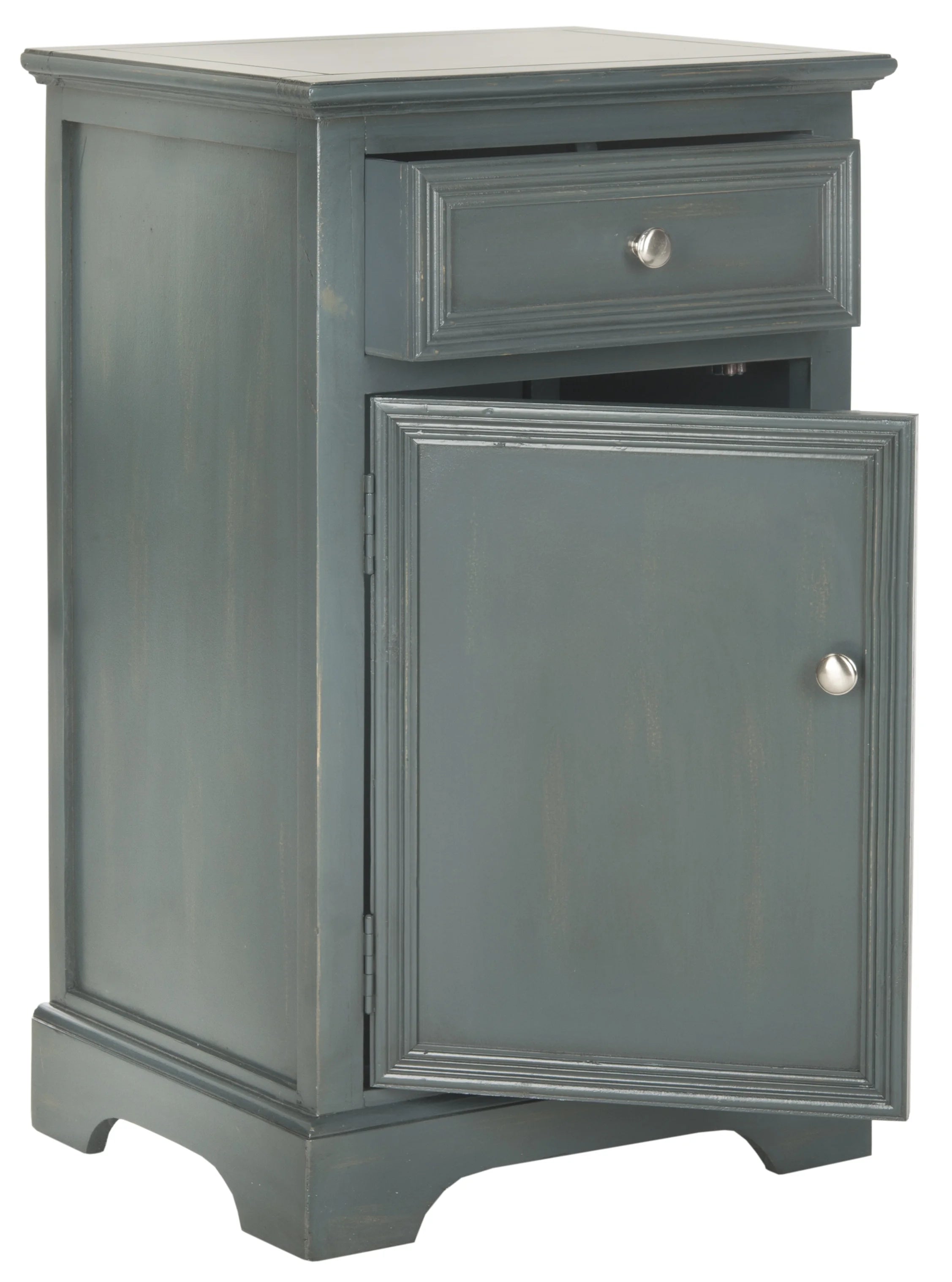 Nightstand with Storage Drawer and Cabinet, Steel Teal M509189