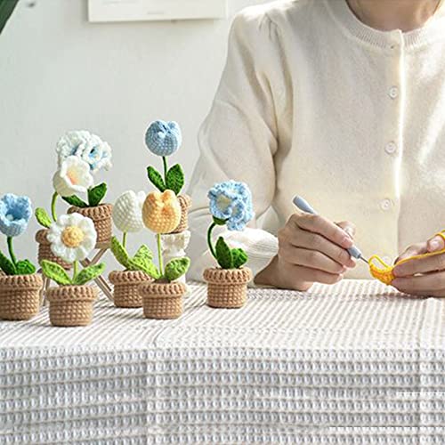 Crochet Kit for Beginners, 6 Pcs Potted Flowers, DIY Starter Kit with Video Tutorials H56169
