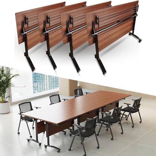 Conference Room Table 8FT White Meeting Seminar Table Business Style Folding Training Flip Top Table for Office Conference,Metal Frame with Wheels (6, White)