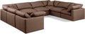 Meridian Furniture Indulge Collection Modern | Contemporary Sectional with Soft Durable Vegan Leather, Fiber-Filled Cushions, Modular, 140" W x 105" D x 32" H, Brown