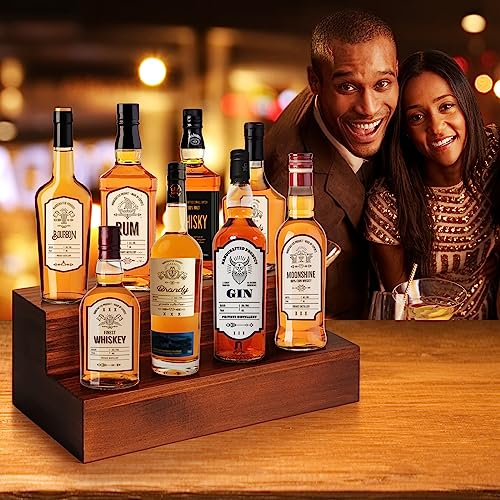 2 Pack 16 Inch 2 Tier Real Wood Liquor Bottle Display Shelf for Home Bar M580609