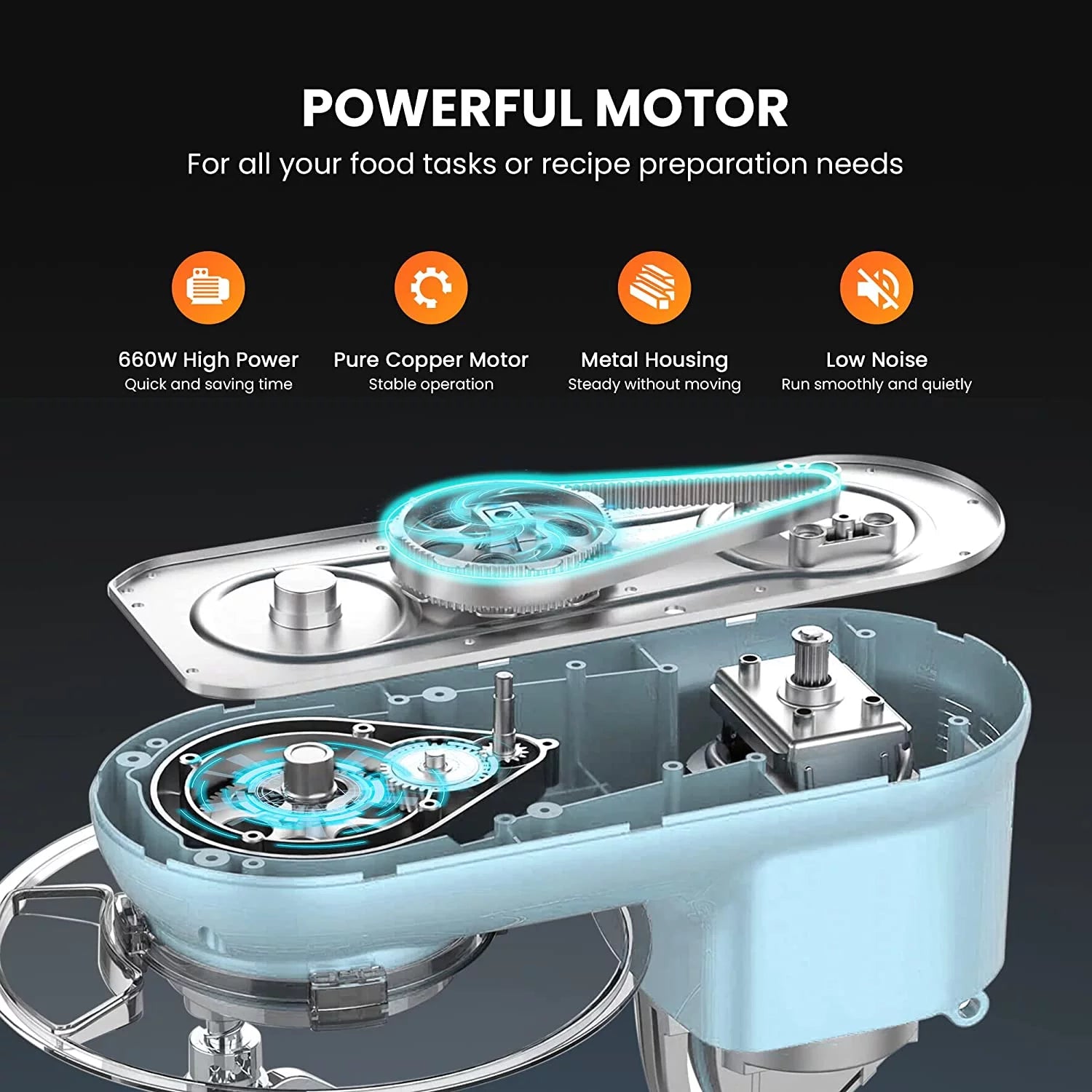 Stand Mixer, 660W 10 Speed 6 Quart Tilt-Head Electric Food Mixer with Beater, Dough Hook, Wire Whip E769