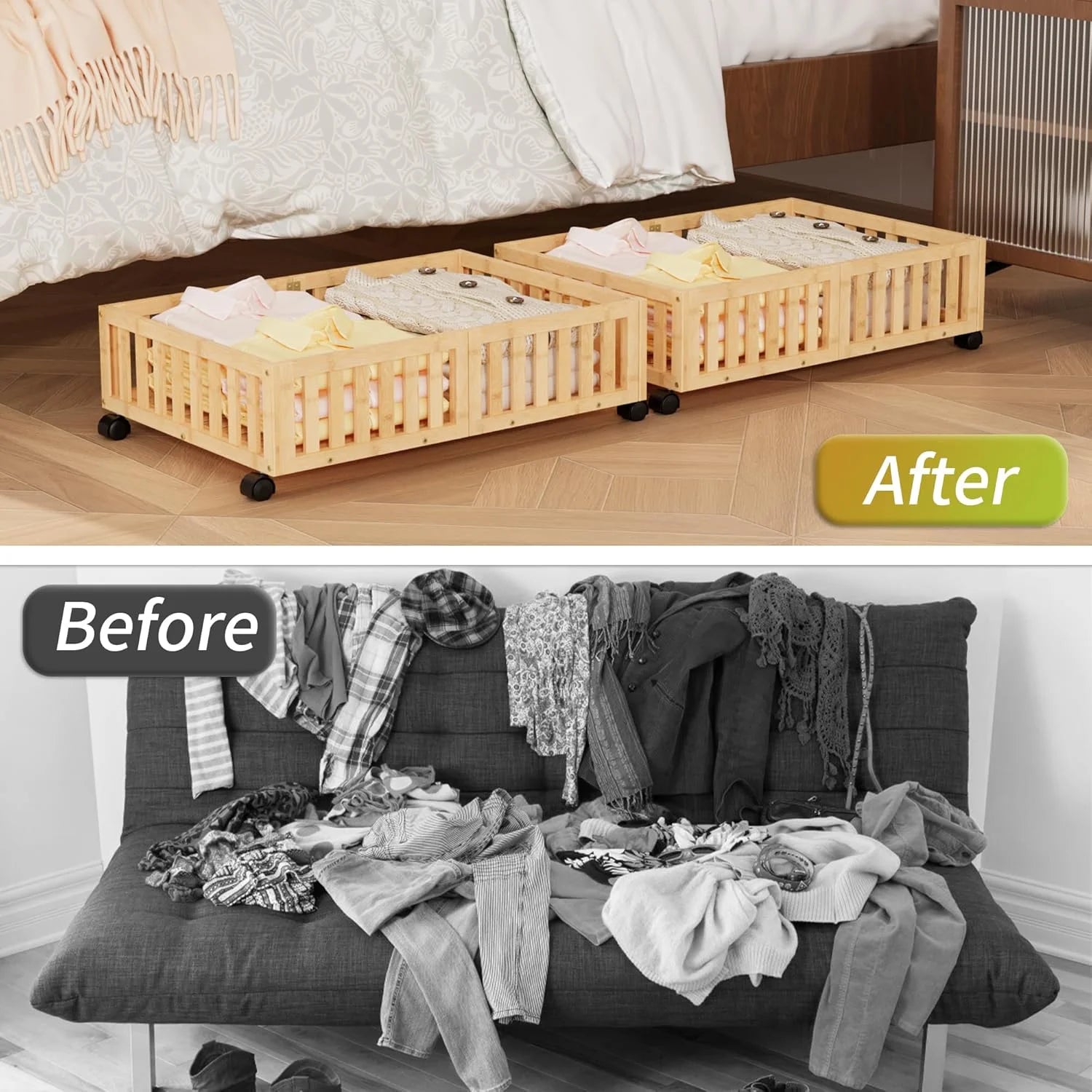 Bamboo Under Bed Storage with Wheels (2-Pack) G2810