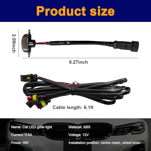 3PCS Car Grille Lights, Amber LED Grill Lights with Wiring Harness, Waterproof Front Grill Trim Lamps U186