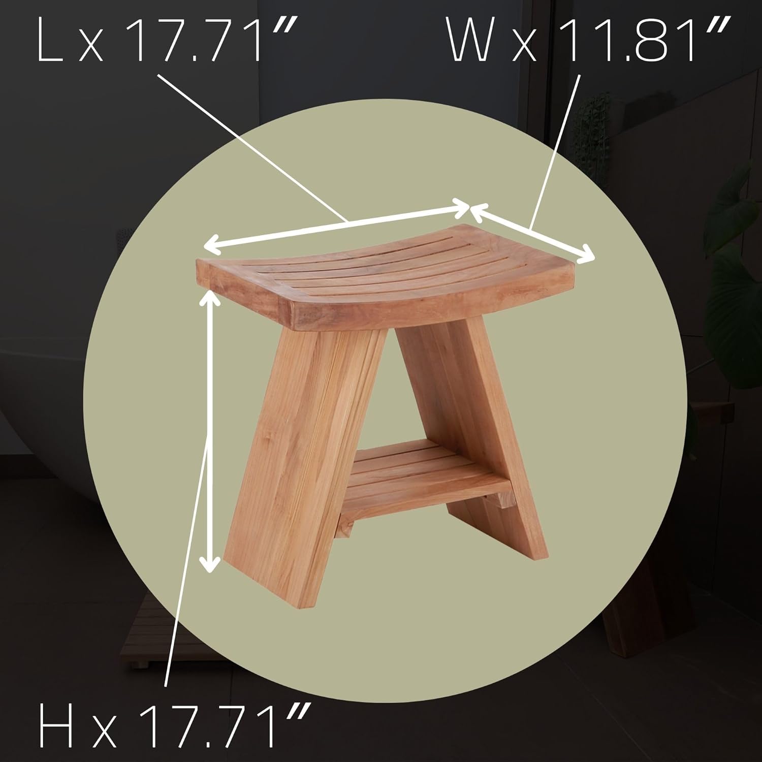 Teak Wood Shower and Bath Stool with Curved Seat S96749