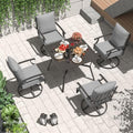 Patio Dining Set 7 Pieces for 6,Outdoor Metal Furniture Conversation Set w/2 Swivel Chairs and Longboard Metal Dining Table with Umbrella Hole for Backyard,Garden,Poolside,Sand
