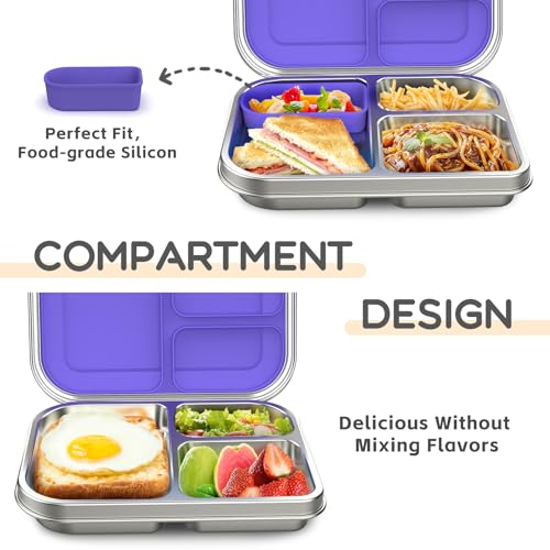 Stainless Steel Kids Bento Lunch Box, 3 Compartments, BPA-Free, Blue B157