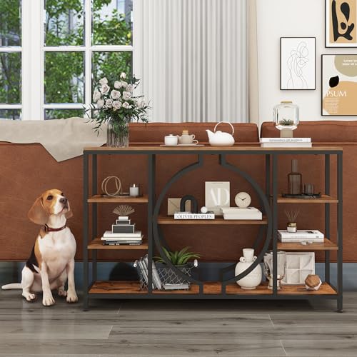 Industrial Console Table for Entryway Rustic Sofa Table with 4 Tier Wooden Shelves Q444063