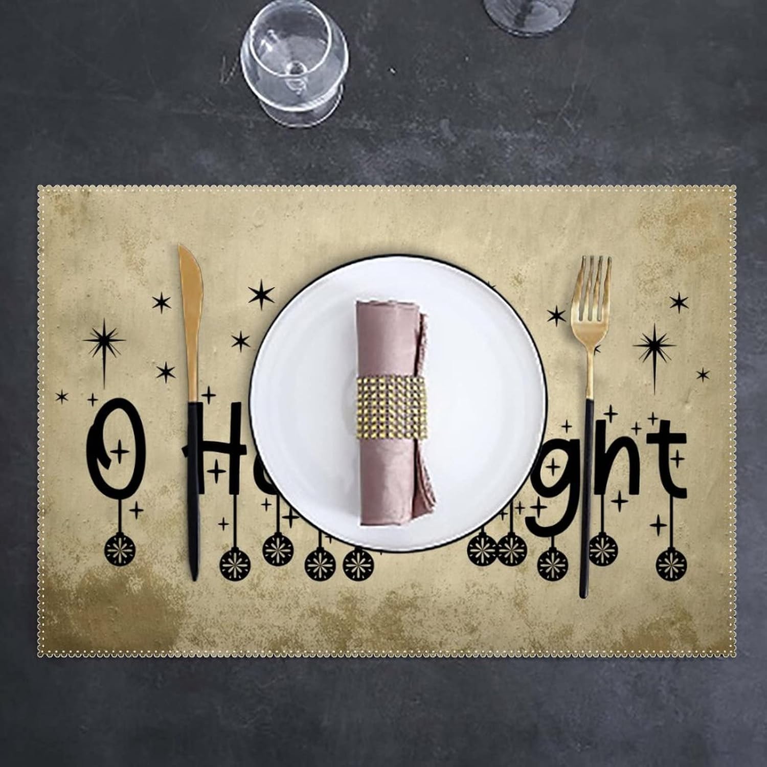 Christmas Placemats for Dining Table 6 PCS, Wipeable Non-Slip Heat-Resistant B279