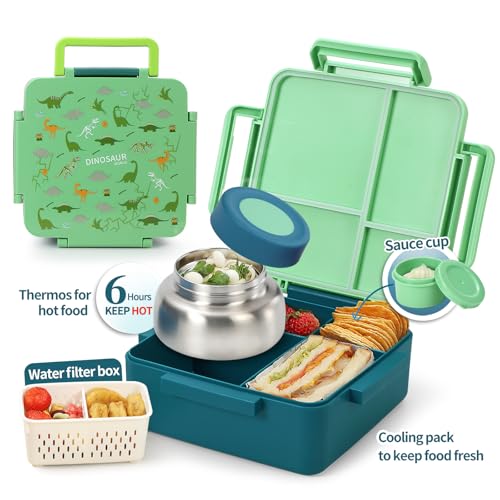 Kids Lunch Box with Thermos, 4 Compartments, Insulated, Drop-Proof, Dishwasher Safe I175