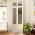 Hitow Large Wardrobe Cabinet, Wooden Armoire Closet with Frosted Glass Doors, Bedroom Wardrobe with 2 Drawer & Hanging Rod for Storage Organize, Wood Grain (63" W x 19.7" D x 70.9" H)