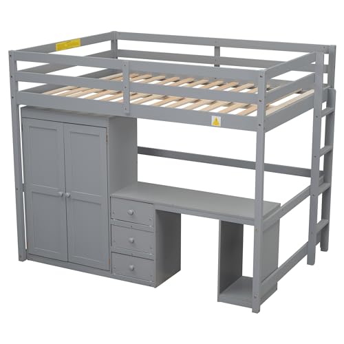 Loft Bed with Wardrobe, Desk and Storage Drawers H15876