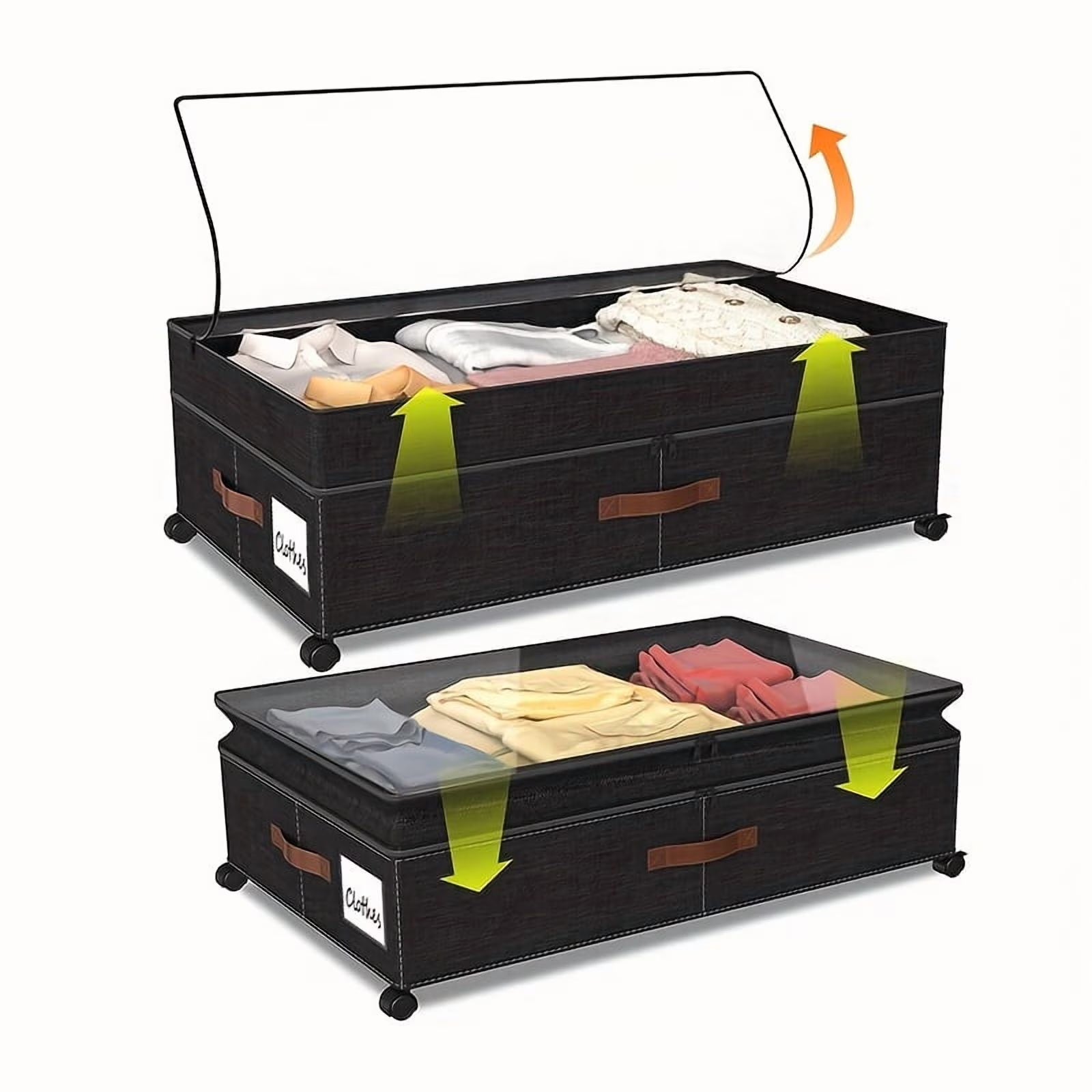 2-Pack Under-Bed Storage Bins with Wheels &amp; Clear Window, Adjustable Height Large Capacity Organizers for Clothes, Shoes, Blankets &amp; Toys