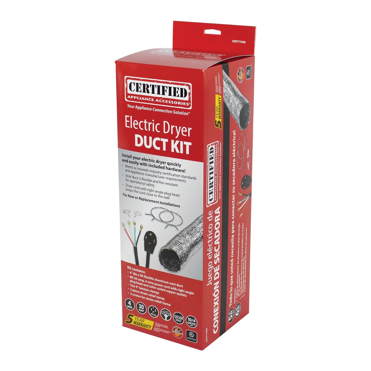 Electric Dryer Flex Duct Kit with 4-Wire 30-Amp 6ft Cord W967668