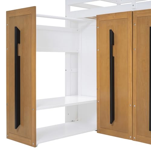 Twin Size Loft Bed with Two-Tone Stairs Storage and Full-Length Guardrails C8237