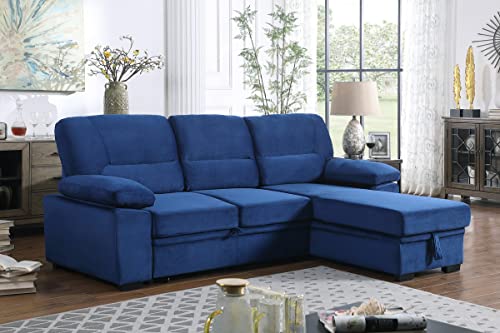L Shaped Sleeper Sectional Sofa with Storage Chaise, Black Grey U629421