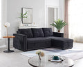 JULYFOX Black Sectional Sofa with Storage Chaise, Mid Century Modern Reversible L-Shaped Sleeper Sectional Sofa Bed Button Tufted Copper Nail Head Trim 90 inch Wide for Living Room Office