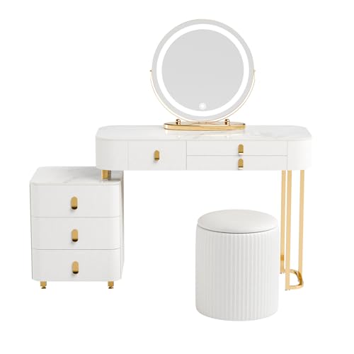 Makeup Vanity Set with Mirror and Lights, 6 Drawers, White J118369