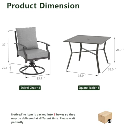 Outdoor Metal Patio Dining Set with 2 Swivel Chairs and Umbrella Hole W392