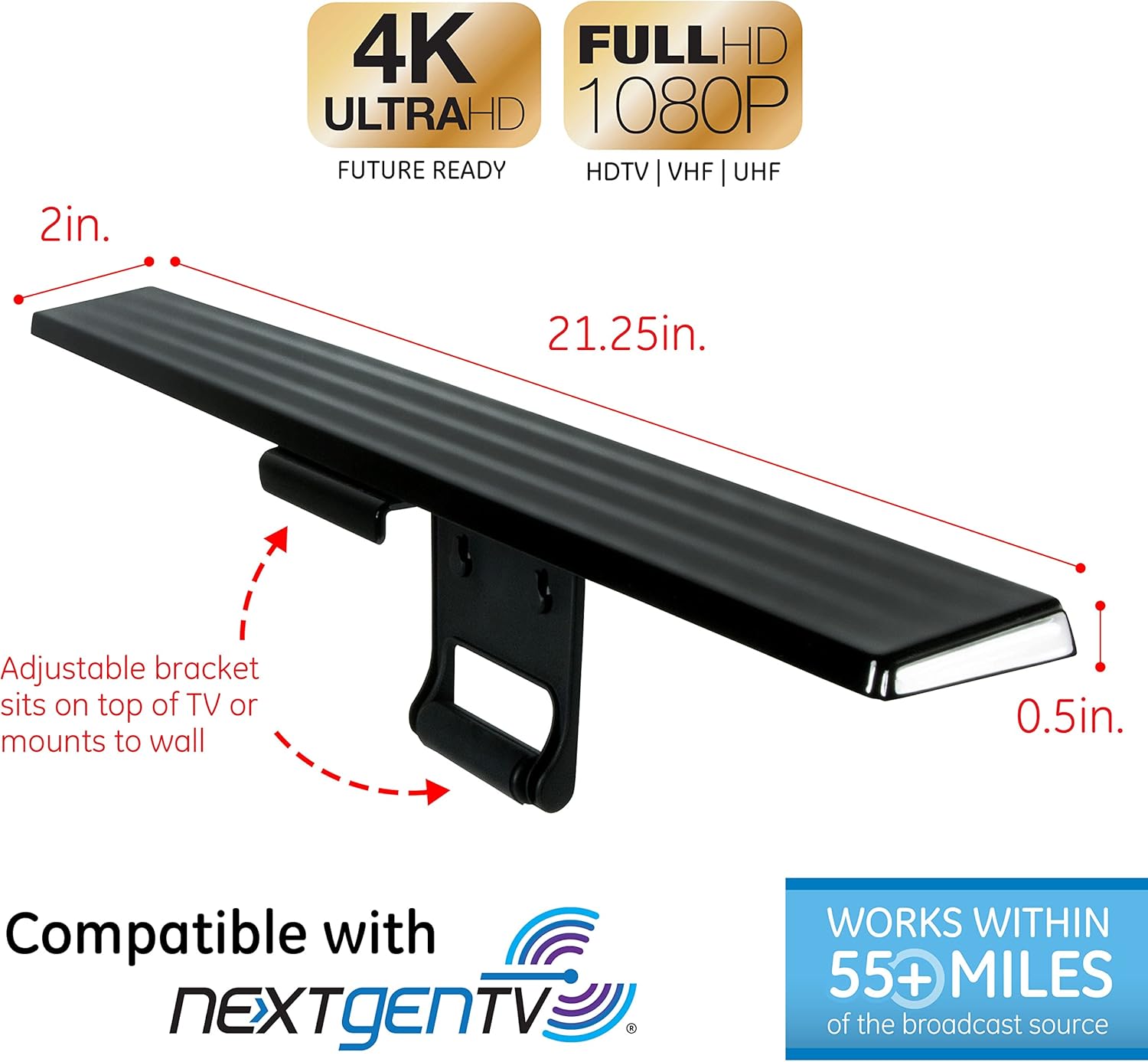 Amplified HD Digital TV Antenna, Indoor 4K 1080P VHF UHF with Signal Booster and 5ft Coax Cable S466758