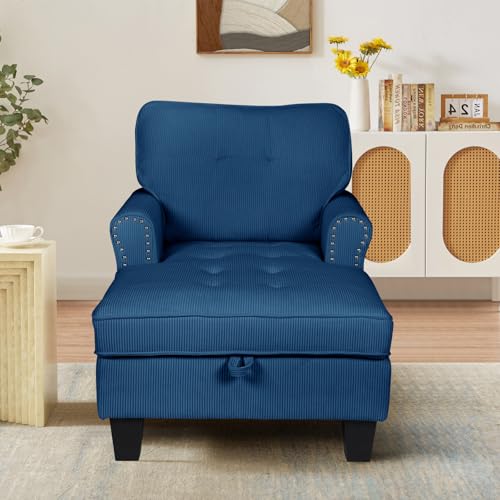 63" Sleeper Chaise Lounge Indoor, 2-in-1 Corduroy Recliner Sofa Bed with Adjustable Backrest D97930
