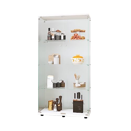 Glass Display Cabinet with Door, Floor Standing Curio Bookshelf, 4 Shelf Double Door W676298
