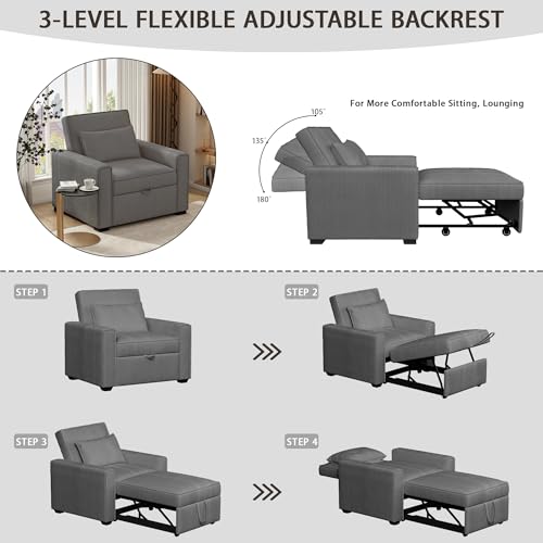 3 in 1 Convertible Sofa Bed with Throw Pillow, Corduroy, Beige N552536